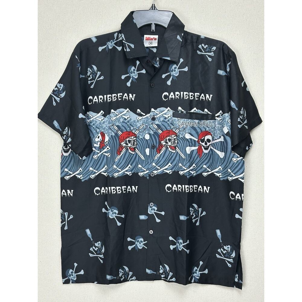Mia’s Shirt Men's Medium‎ Black Button Down Short Sleeve Pirates Caribbean India